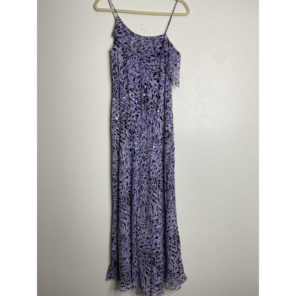 Vtg Y2K Nicole Miller Silk Sequin Animal Print One Shoulder Slip Dress Sz 8